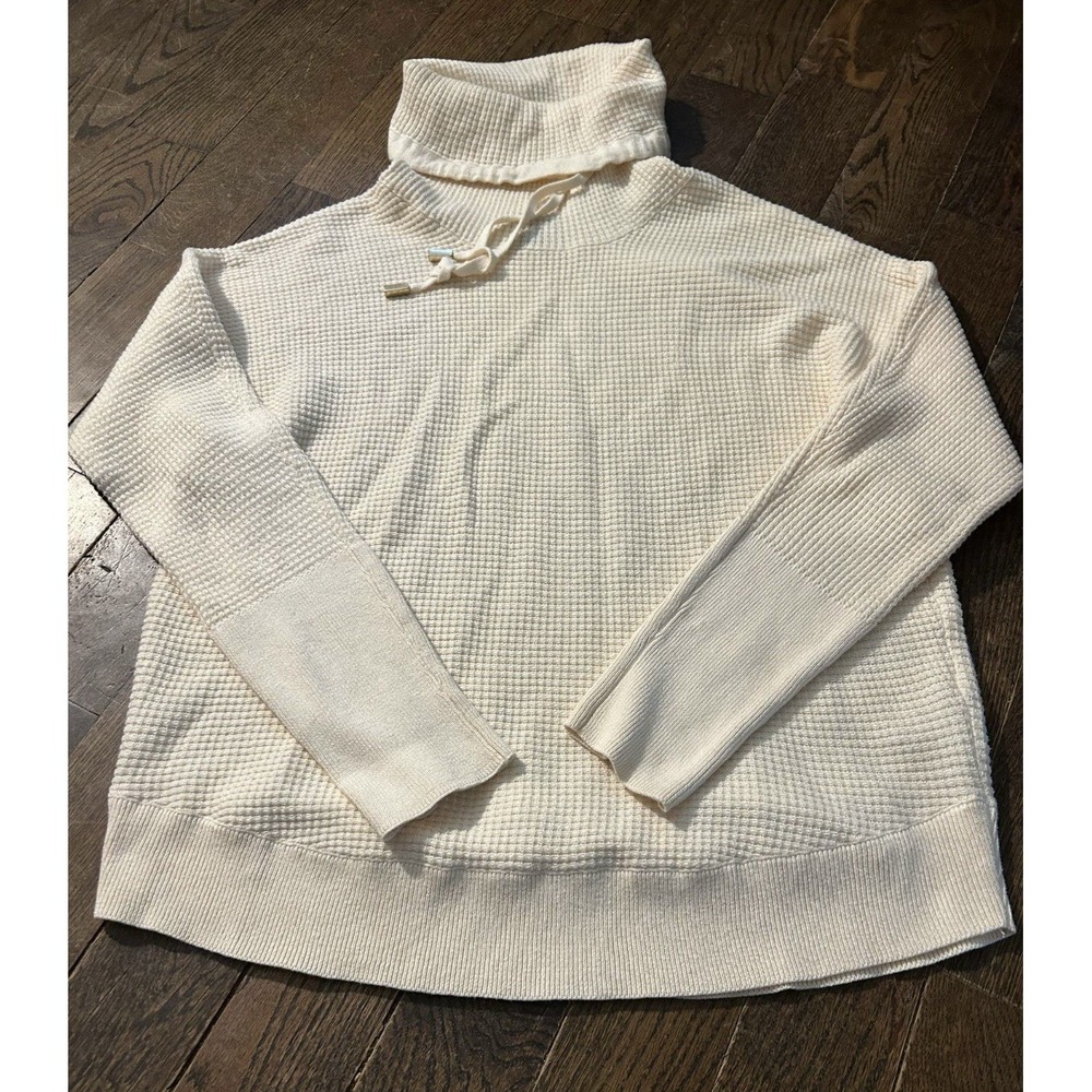 Cynthia Rowley Active Women's Cowl Neck Thermal Sweater Large‎ Off White Waffle